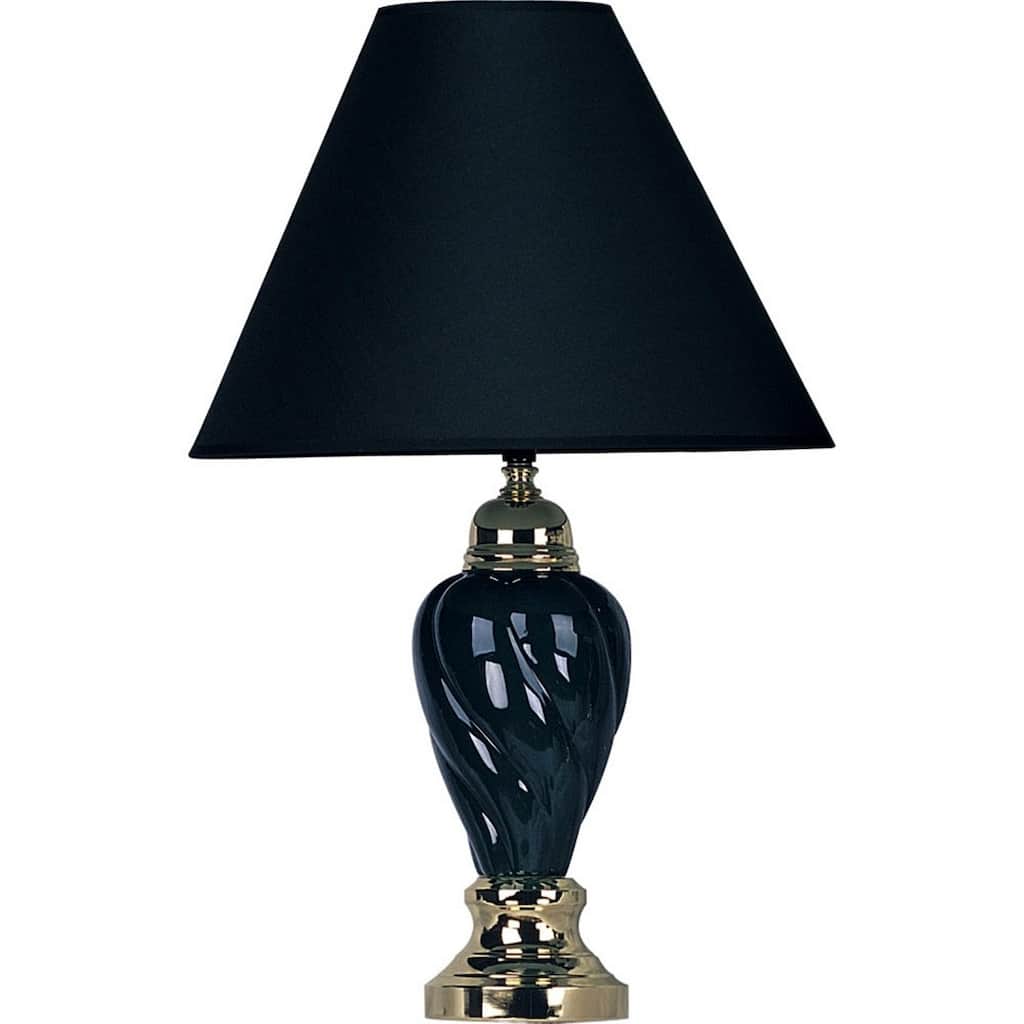 22" Tall Ceramic Table Lamp, Urn-Shaped with Black finish, Linen Shade