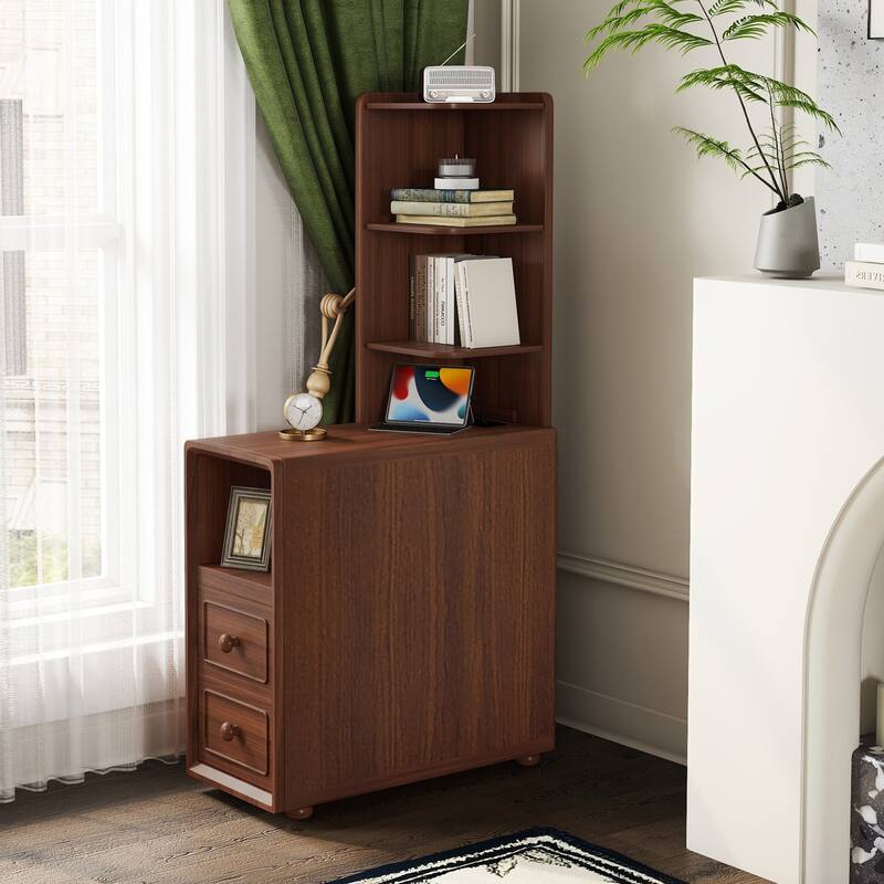 Side Table Storage Cabinet End Table with Drawers, File Cabinet Nightstand Corner Table with Open Shelf