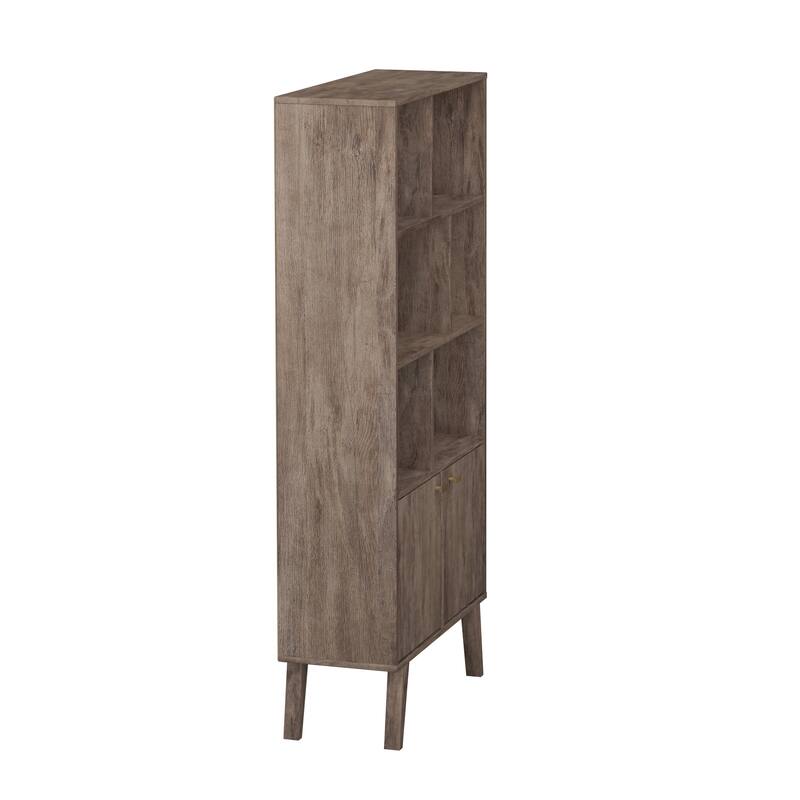 Prepac Milo Mid-Century Modern Bookcase with Six Shelves and Two Doors - 29 in. W x 62.25 in. H x 12 in. D
