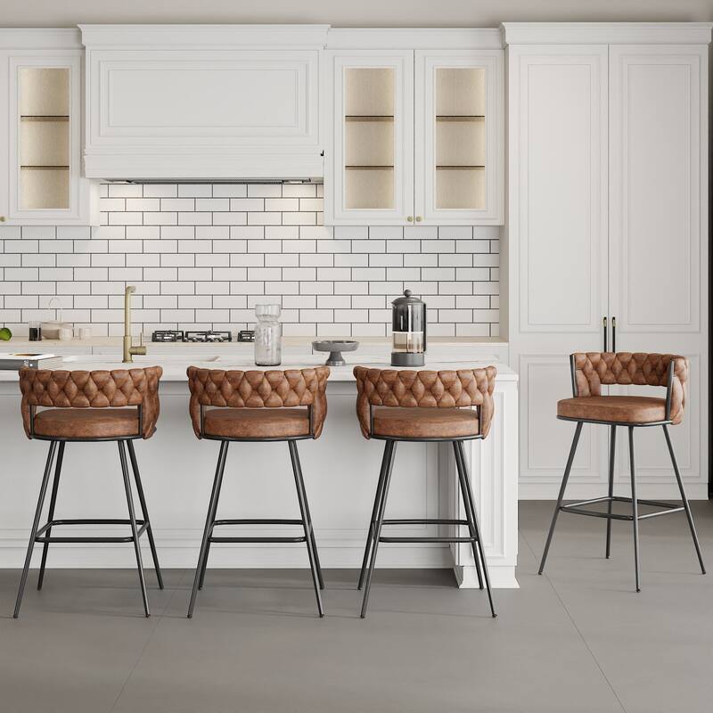 Javlergo Set of 2/4/6 Counter Height Bar Stools 26.77" Upholstered Woven Back Bar Chairs with Armrests and Footrest