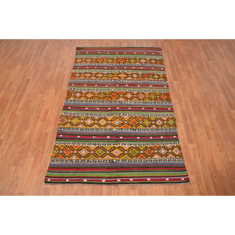 Hand Woven Oriental 100% Wool Carpet Southwestern Tribal Multi-Colored Kilim Area Rug - 7' 4'' X 4' 7''