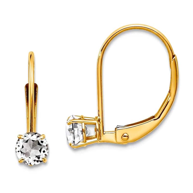 Curata 14k Yellow Gold 4mm Genuine Gemstone Birthstone Leverback Earrings - 13x4mm - White Topaz