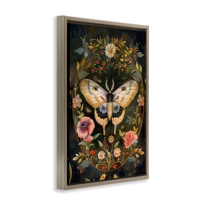 Stupell Victorian Botanicals & Moth Framed Floater Canvas Wall Art Design By The Dutch Lady
