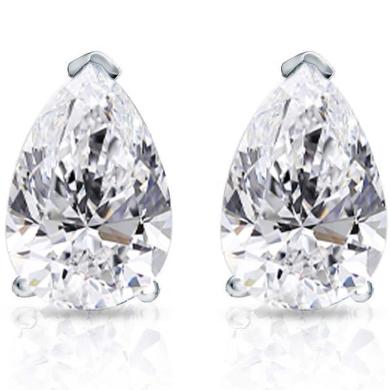Bliss Diamond 2 Ct Lab Grown Pear Shape Diamond Studs White Gold Earrings - White