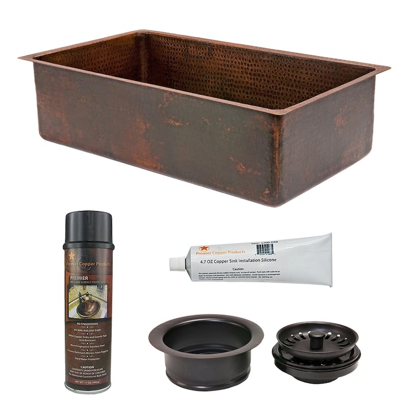 33-in Hammered Copper Kitchen Single Basin Sink with Matching Drain and Accessories (KSP3_KSDB33199)