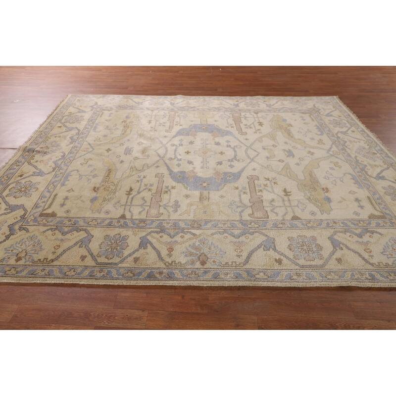Beige Oushak Oriental Area Rug Handmade Wool Carpet - 7'11"x 9'0"