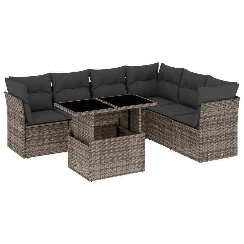 vidaXL Patio Sofa Set with Cushions Outdoor Furniture 7 Piece Poly Rattan - 21.7 x 39.4 x 28.7 in