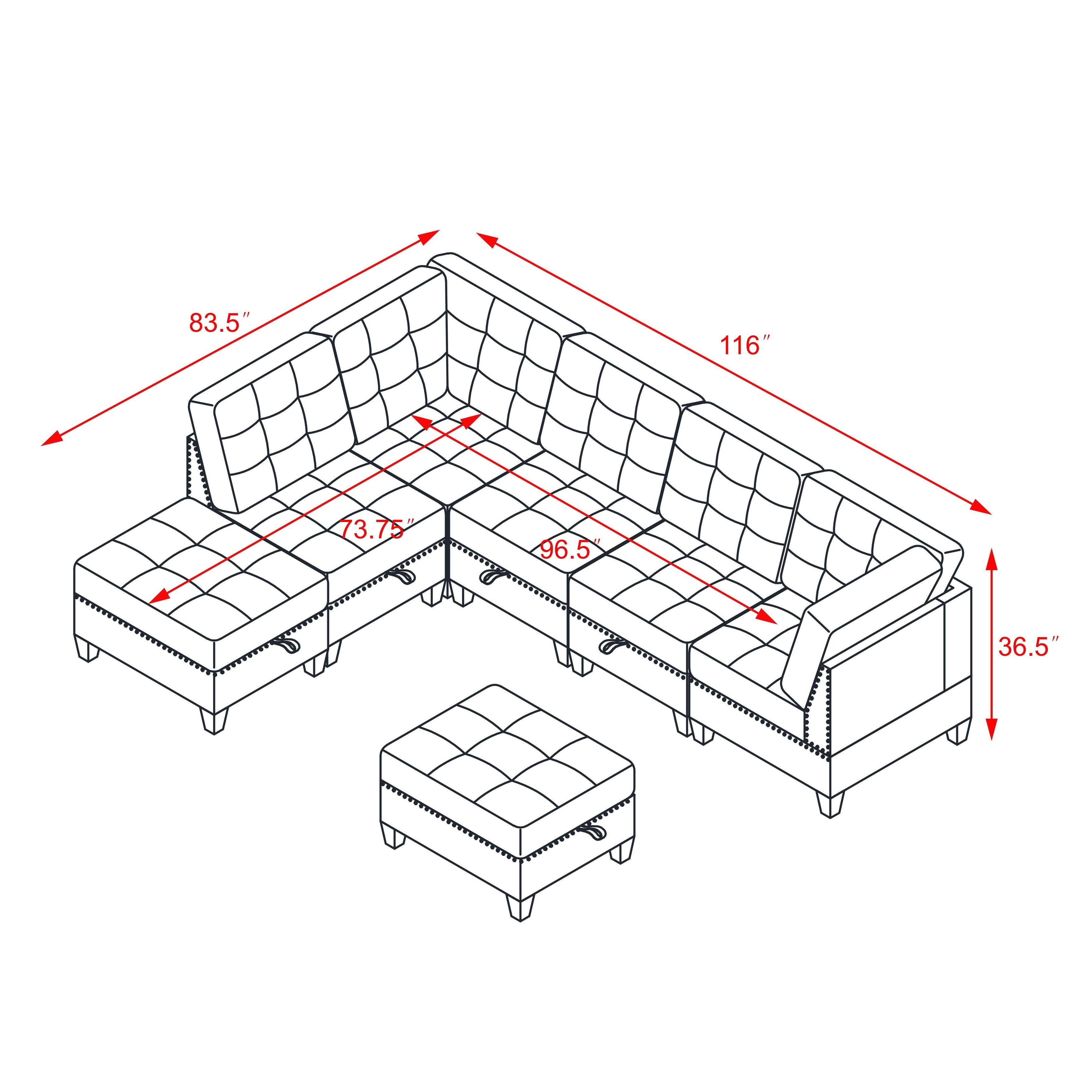 Black Velvet LShape Modular Sectional Sofa DIY Combo with Three