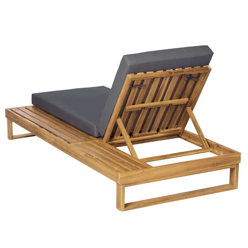 Christopher Knight Home - Modern Outdoor Acacia Wood Chaise Lounge with 4-Position Adjustable Backrest & 3-Fold Cushion
