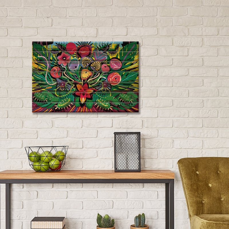 Jungle Foliage Print On Wood by Charles Harker - Multi-Color