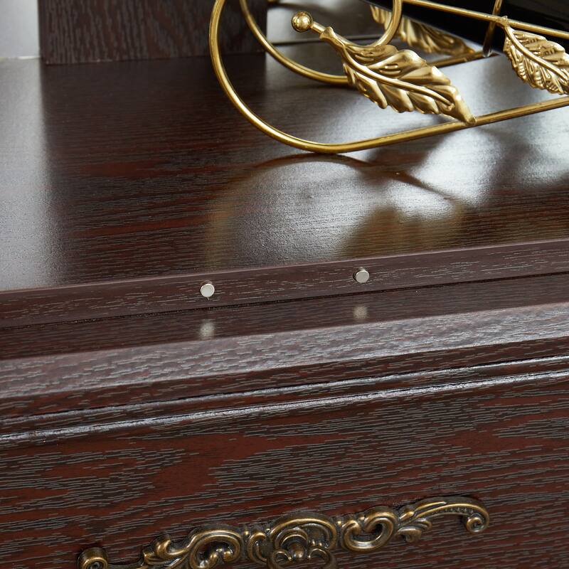 GDFStudio - Traditional Storage Lighted Curio Display Cabinet with Glass Doors and Drawer