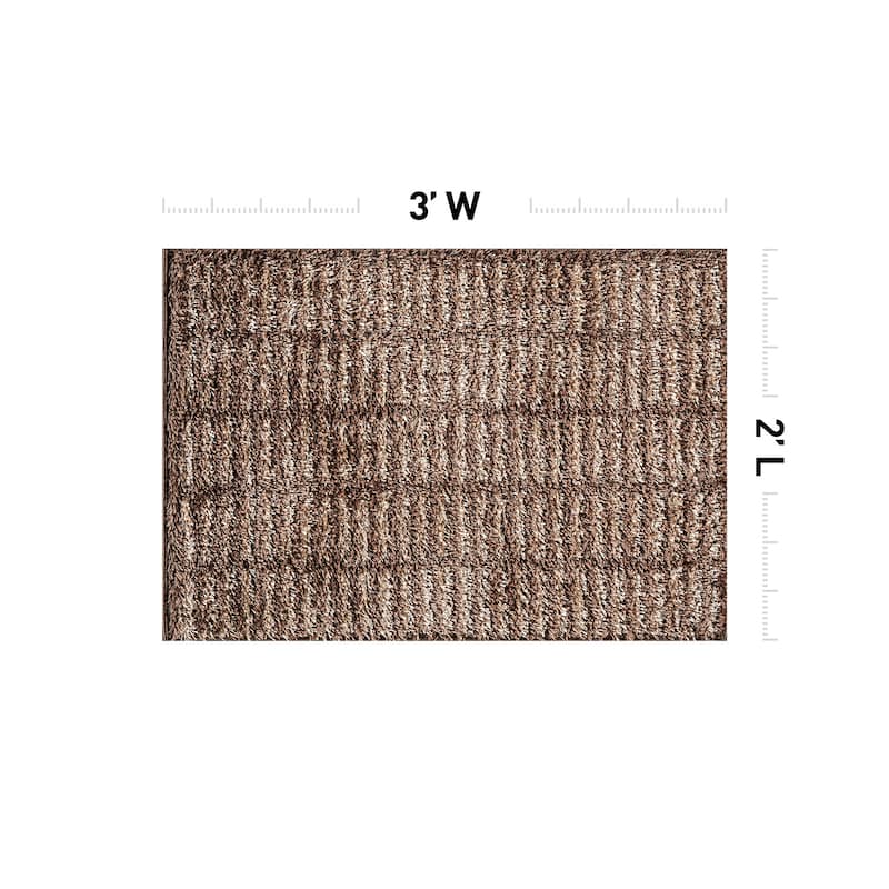 Bohemian Stripe Lines Shag Rug - Textured Surface - Anthracite Dark Gray - Easy to Clean