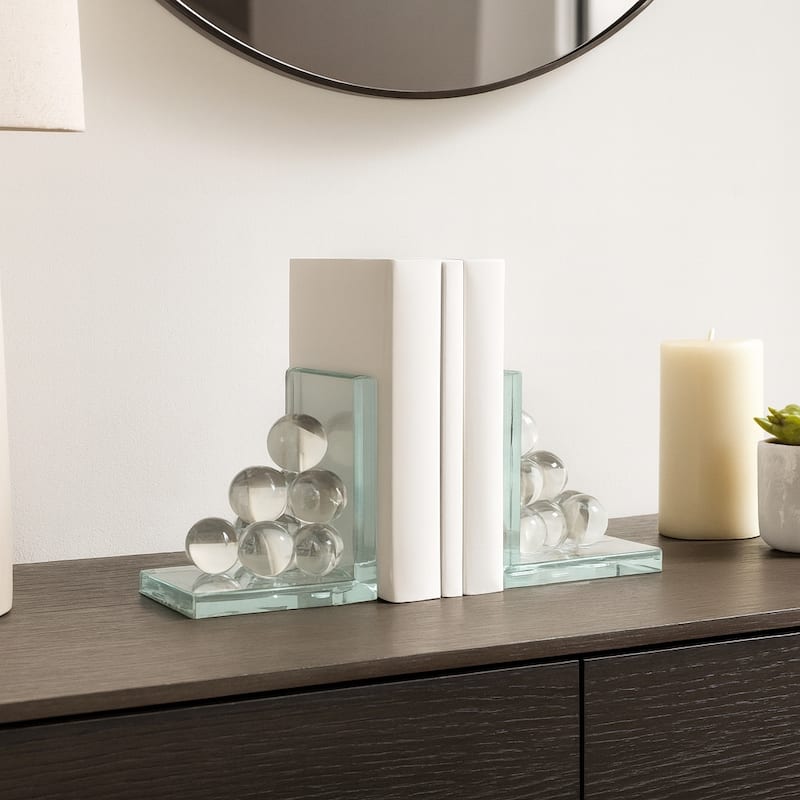 Decorative Glass Orbs Accent in L-Shape Bookends - 6", Clear - 6.0" - Clear/ Frost - 6.0"