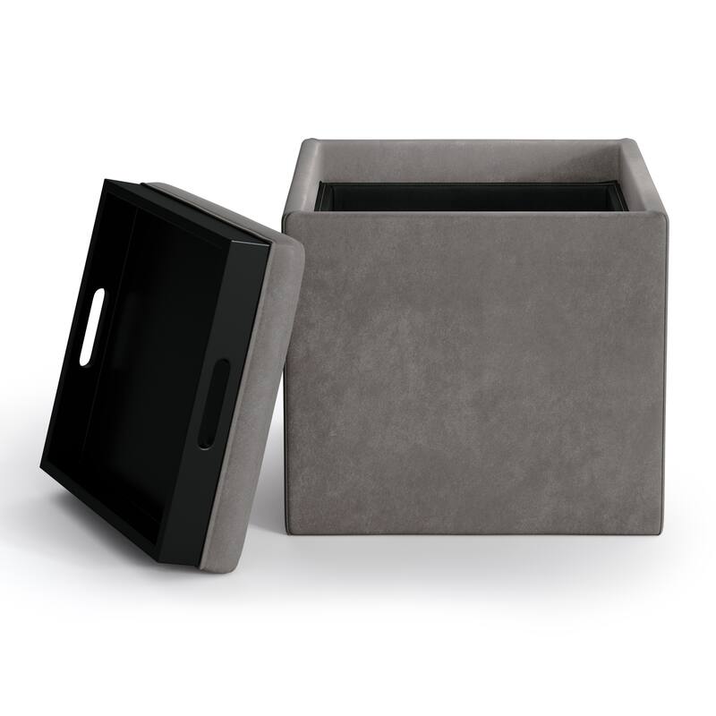 Cube Storage Ottoman with Tray - Gray