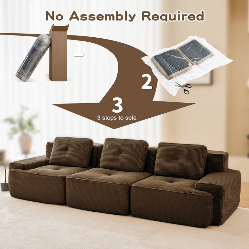 117" Floor Corduroy 3-Seater Sectional Sofa Couch with Tufted Design