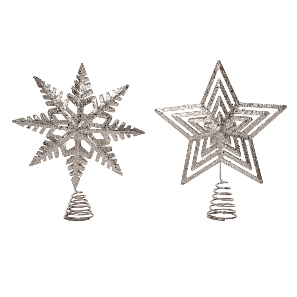 Transpac Metal Silver Glitz Tree Topper Set of 2 Christmas Home Decorations