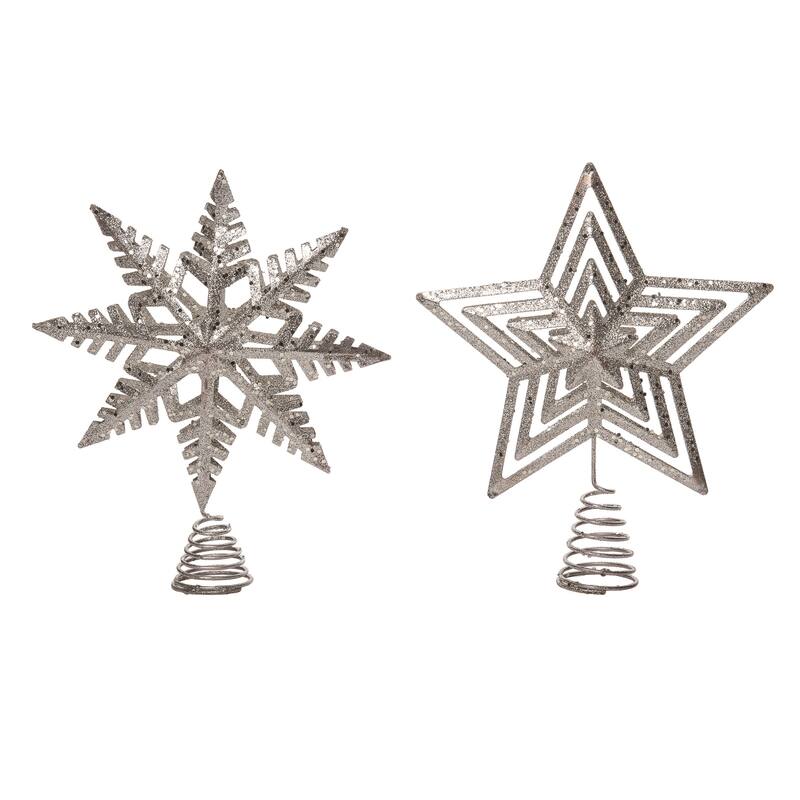 Transpac Metal Silver Glitz Tree Topper Set of 2 Christmas Home Decorations