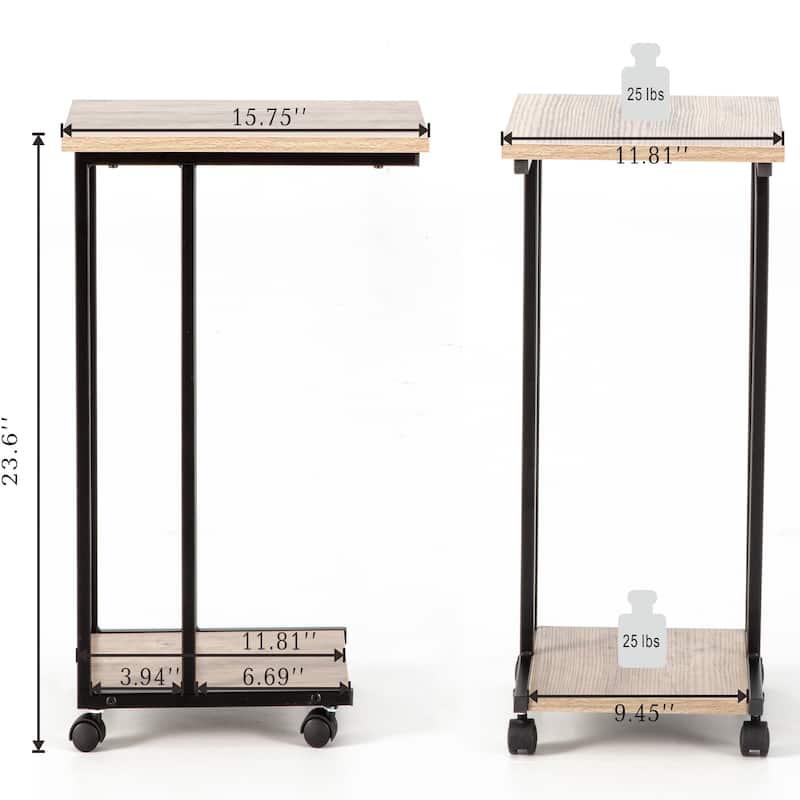 JJS Side End C Table for Sofa, Living Room Couch Table Snack Table That Slide Under for Small Spaces