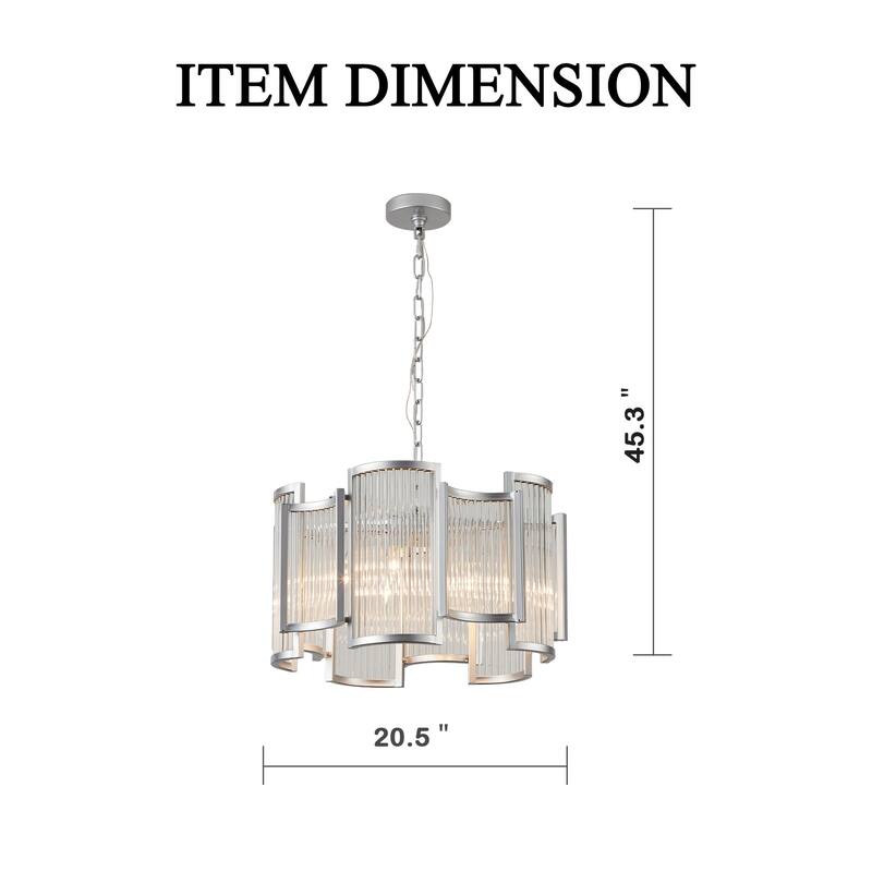 Cusp Barn 20.5-Inch Mid-Century Glam Crystal Chandelier, Modern Silver 6-Light Kitchen Island Pendant Light