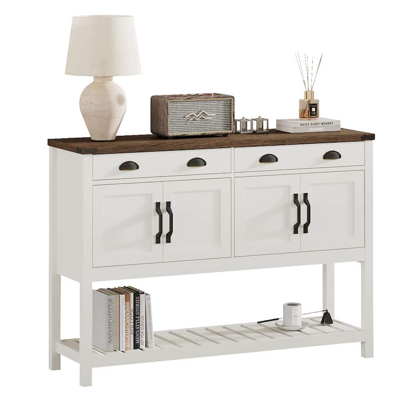 Wood Console Storage Table, Accent Cabinet with Adjustable Shelves, Storage Cabinet with Slatted Display Shelf