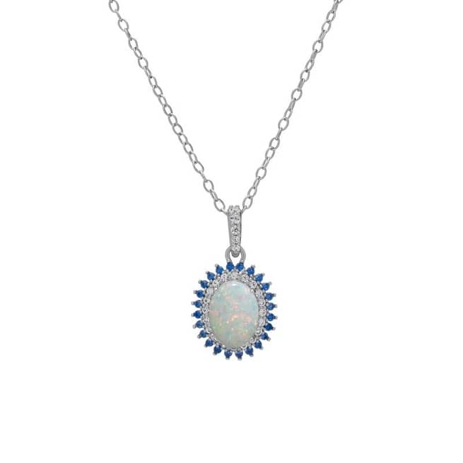Victoria Townsend .925 Sterling Silver Blue Spinel & Lab Opal Oval Pendant Necklace