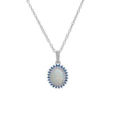 Victoria Townsend .925 Sterling Silver Blue Spinel & Lab Opal Oval Pendant Necklace