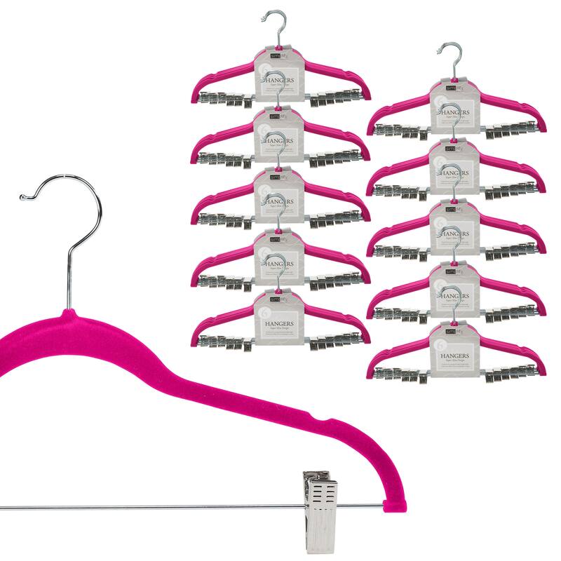 Simplify 24 Pack Velvet Hangers with Clips - Pink - 60 Pack
