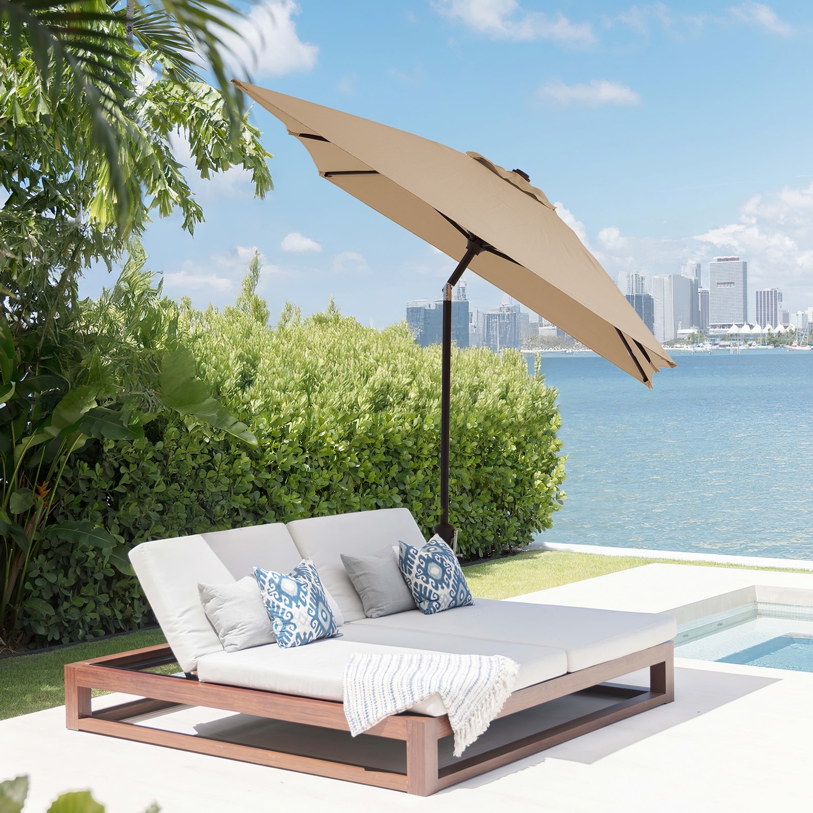 6.5 foot tilt patio umbrella 6.5FT Outdoor Table Umbrella, Market Umbrella With 6 Sturdy Ribs, Polyester Canopy For Terrace, Backyard, Garden, Courtyard, Lawn, No (Color : Beige) : Patio, Lawn & Garden Umbrella base is not included. DAVEE Furniture 6.5 Ft Square