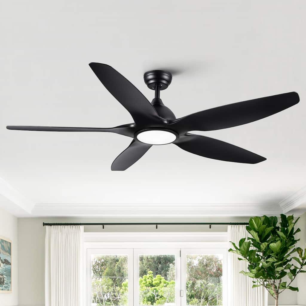 60 in. Integrated LED Indoor&Outdoor Matte Black Ceiling Fan with Light Kit and Remote - 60 INCHES