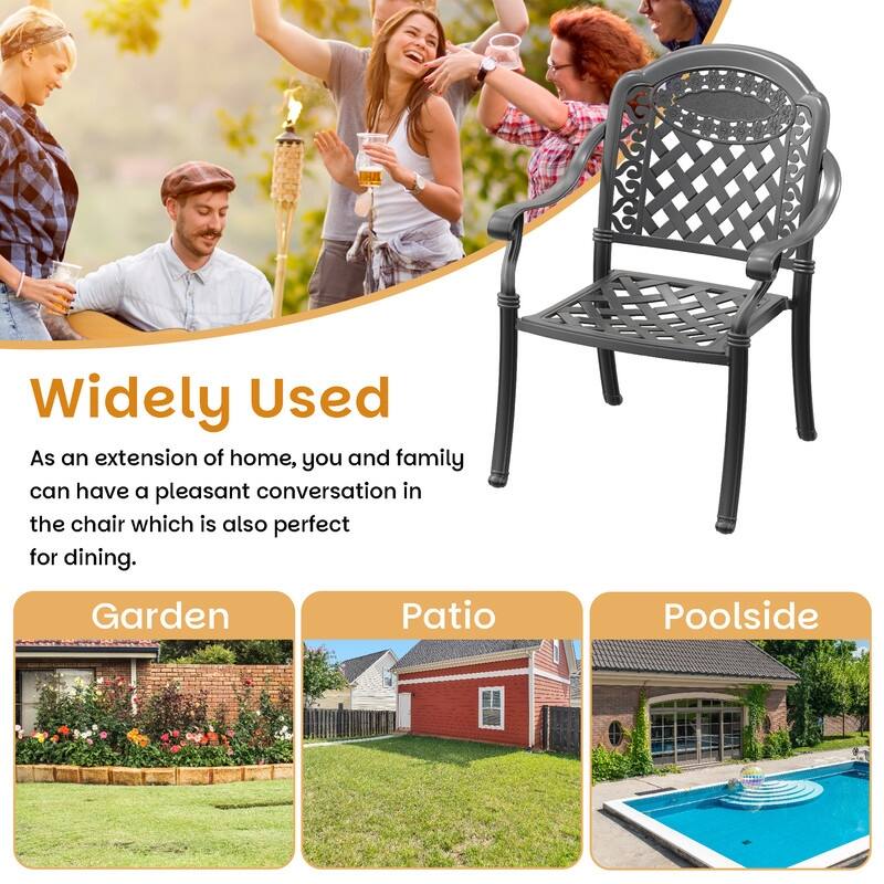 Outdoor 6-Piece Aluminum Dining Chairs with Red Cushions