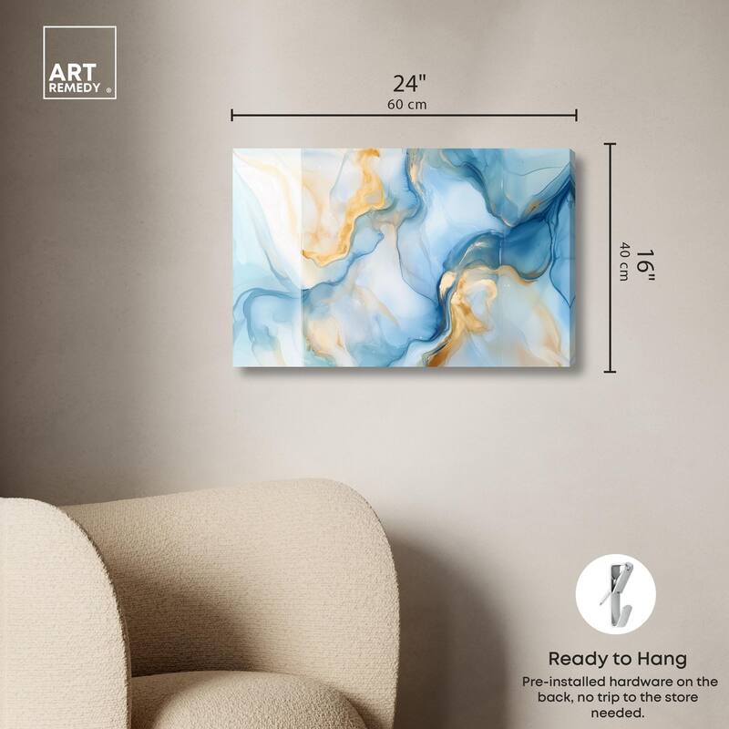 Blue Veined Gold Canvas by Art Remedy, Gallery Wrapped