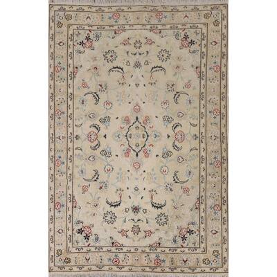 Nain Persian Vintage Area Rug Handmade Wool & Silk Highlight Carpet - 4'0"x 6'5"