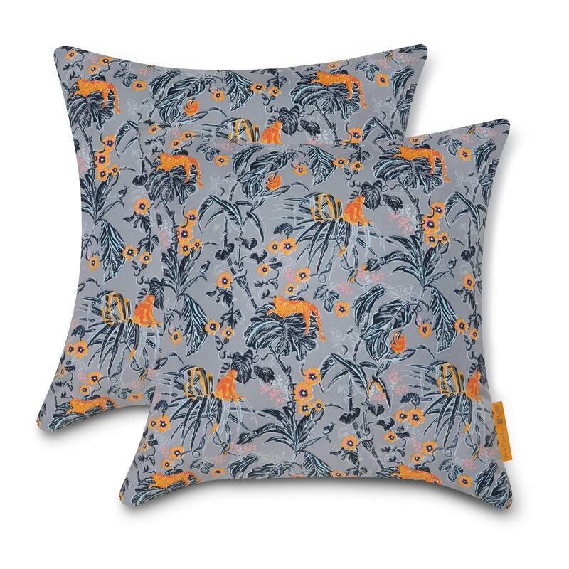 Vera Bradley by Classic Accessories Water-Resistant Accent Pillows, 18 x 18 x 8 Inch, 2 Pack - Rain Forest Toile Gray/Gold