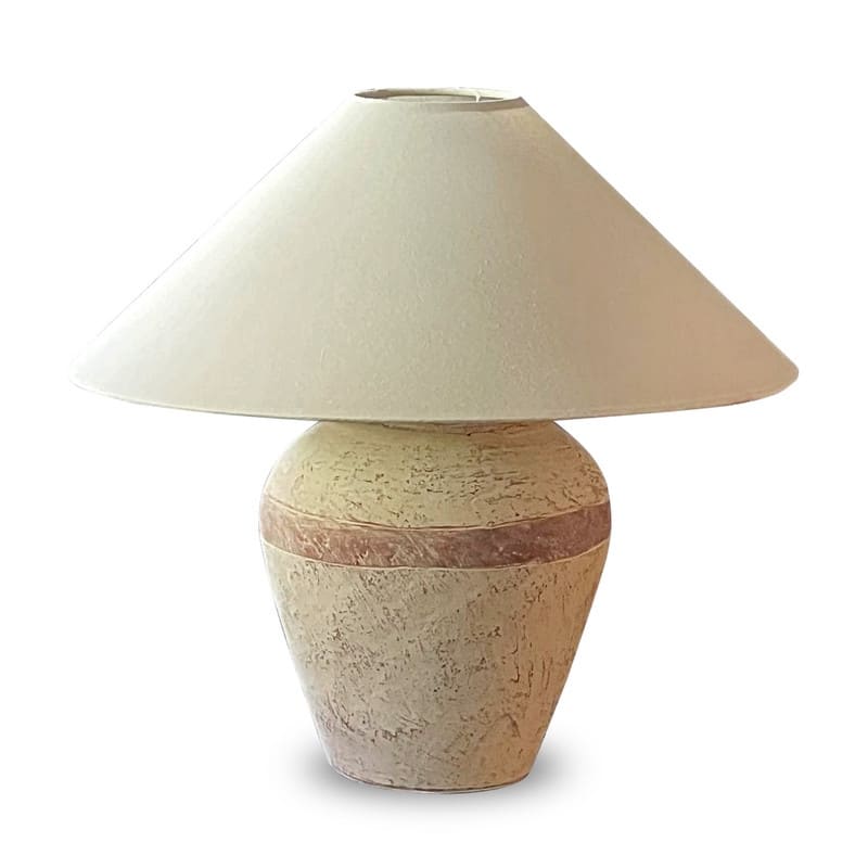 Approx. 21 Inches High Tribe Water Jar Table Lamp with Jute Shade - White