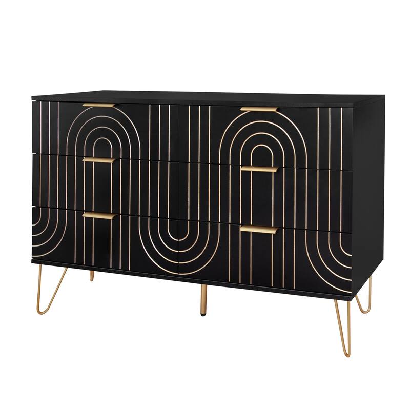 6 Drawer Storage Cabinet, Accent Cabinet with Metal Handles, Storage Chest of Drawer, Wide Dresser Drawer with Carving
