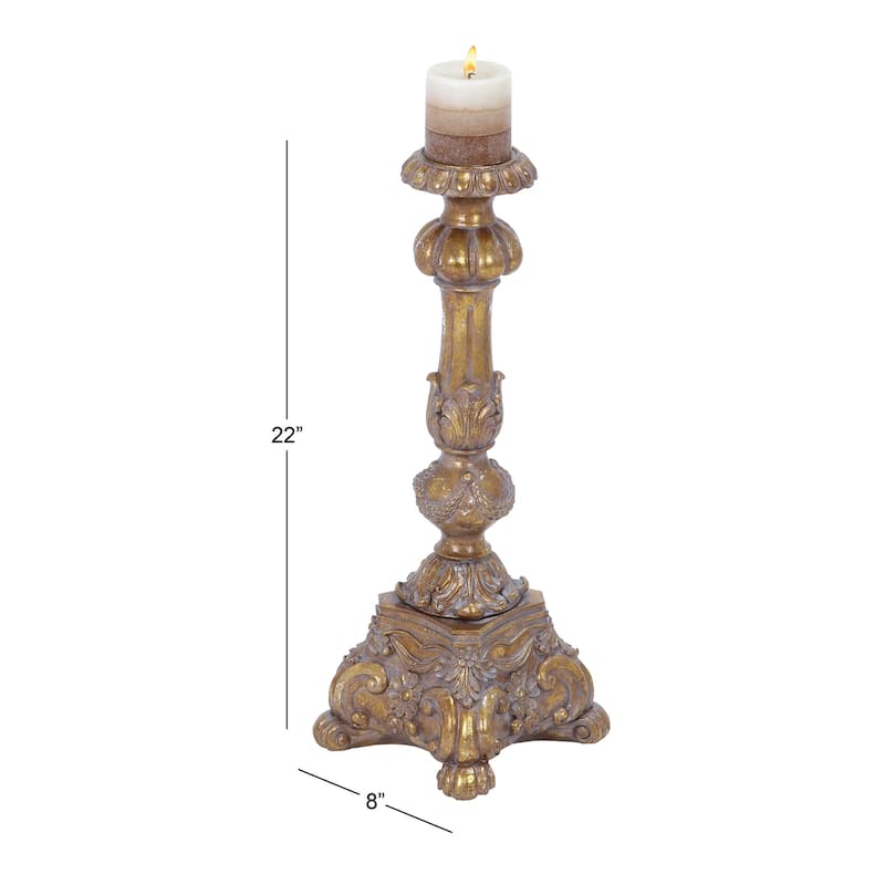 Polystone Tall Standing Candle Holder - Gold - Roche River Decor - 8"W x 8"L x 22"H