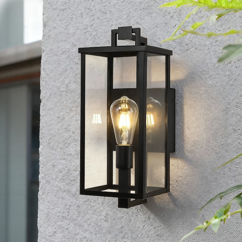 Matte Black Farmhouse Outdoor Wall Lantern Sconce - 3 Variants (16in 1-Light/22in 2-Light/27in 3-Light), Clear Glass, Wet Rated - 16 in. 1-Light