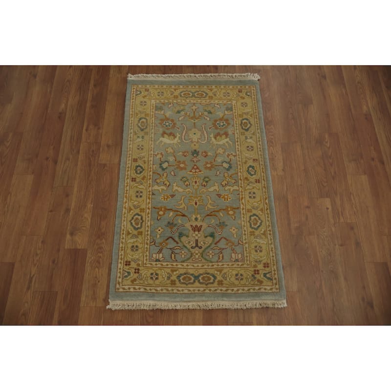 Hand Knotted Oriental 100% Wool Carpet Traditional Floral Navy Blue & Blues Ziegler Area Rug - 3' 3'' X 2' 0''