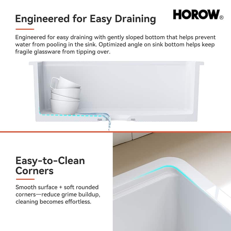 HOROW 30 in. Drop-In Single Bowl White Ceramic Kitchen Sink Standard and Bottom Grid, Drain Assembly, Cutting Board