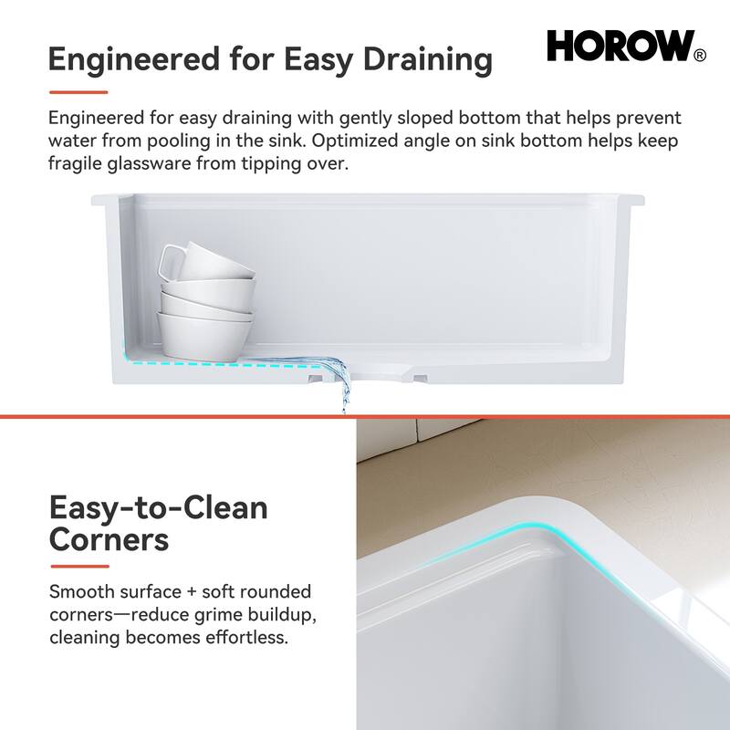 HOROW 30 in. Drop-In Single Bowl White Ceramic Kitchen Sink Standard and Bottom Grid, Drain Assembly, Cutting Board