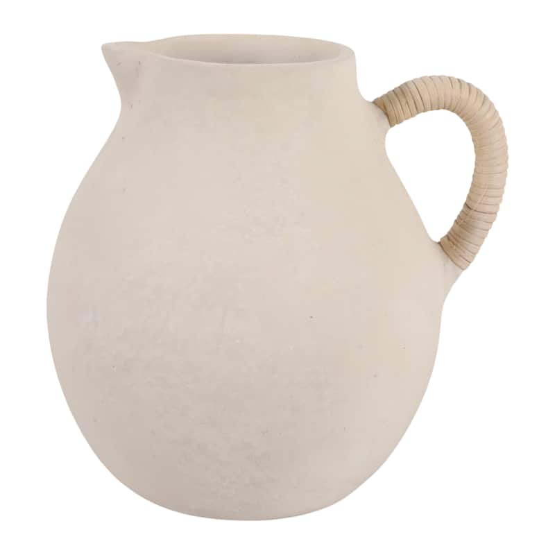 Pottery Vase with Woven Rattan Handle - Tall Flower Vase