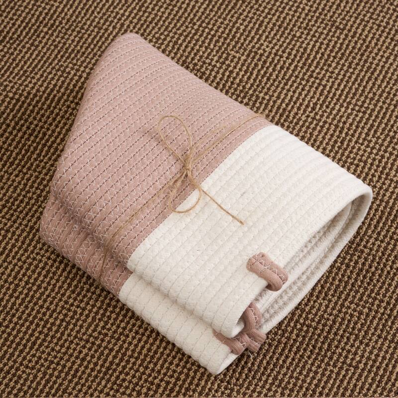 Cotton Round White Brown Laundry and Storage Basket