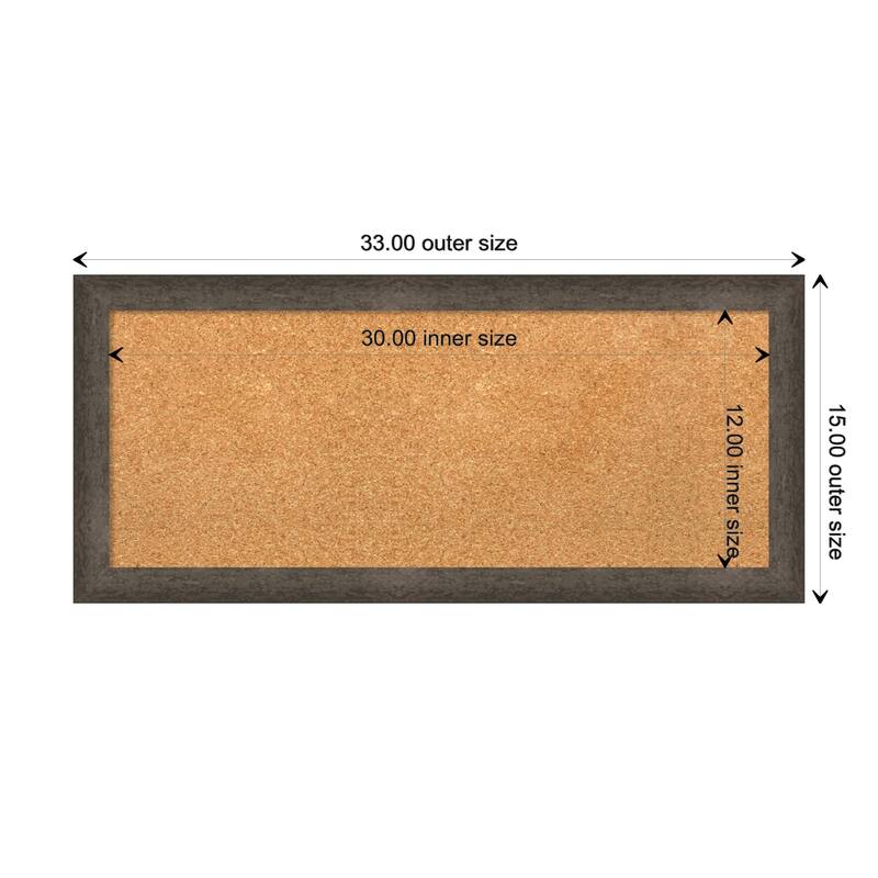 Dappled Narrow Wood Framed Natural Corkboard Bulletin Board - Dappled Light Bronze Narrow - Board Size 30x12