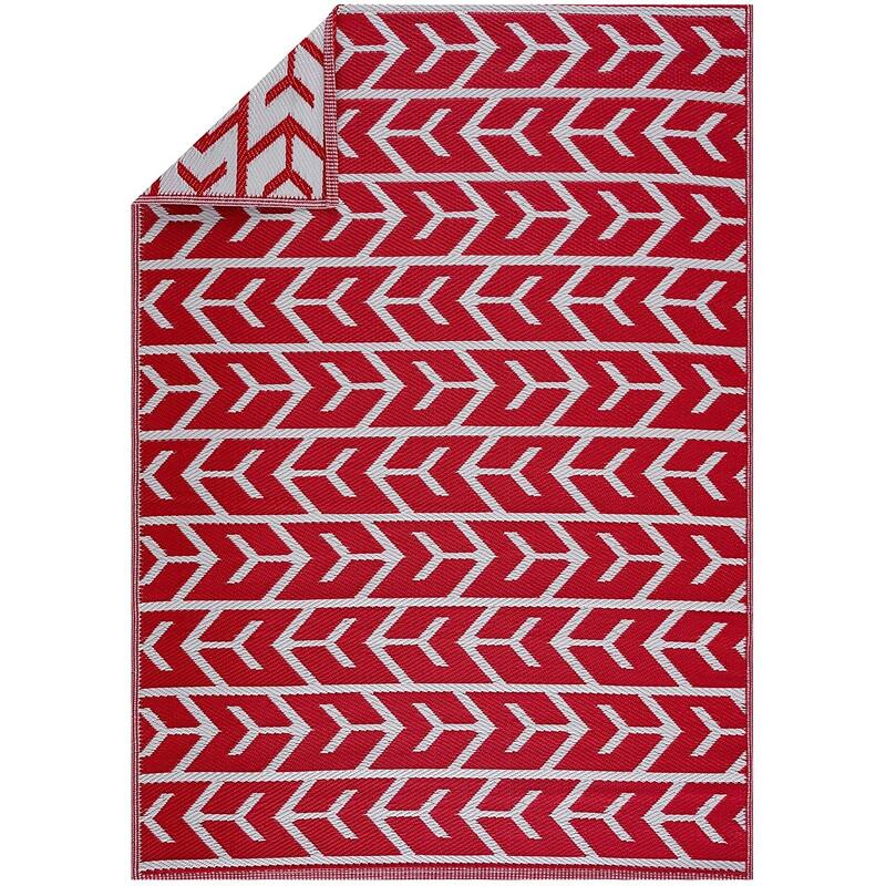 Amsterdam Lightweight Reversible Recycled Plastic Outdoor Floor Mat - 6'x9' - Red&White