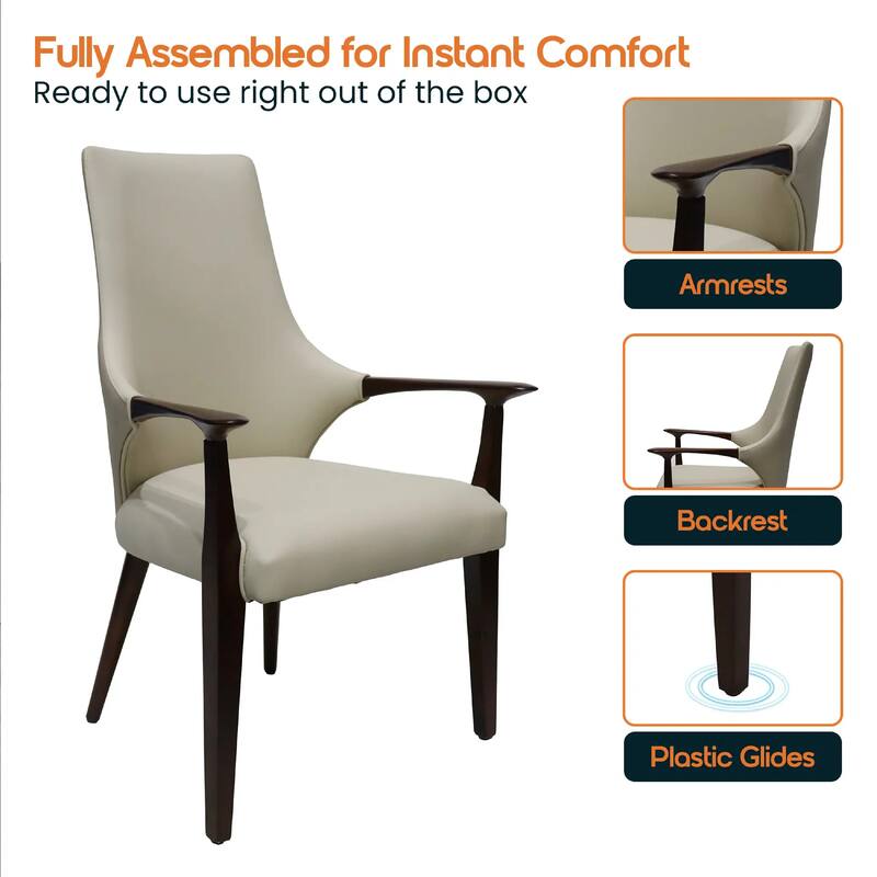 Elm Leather Dining Chair with Ash Wood Legs for Modern Kitchen and Dining Room Accent Arm Chair Set of 4