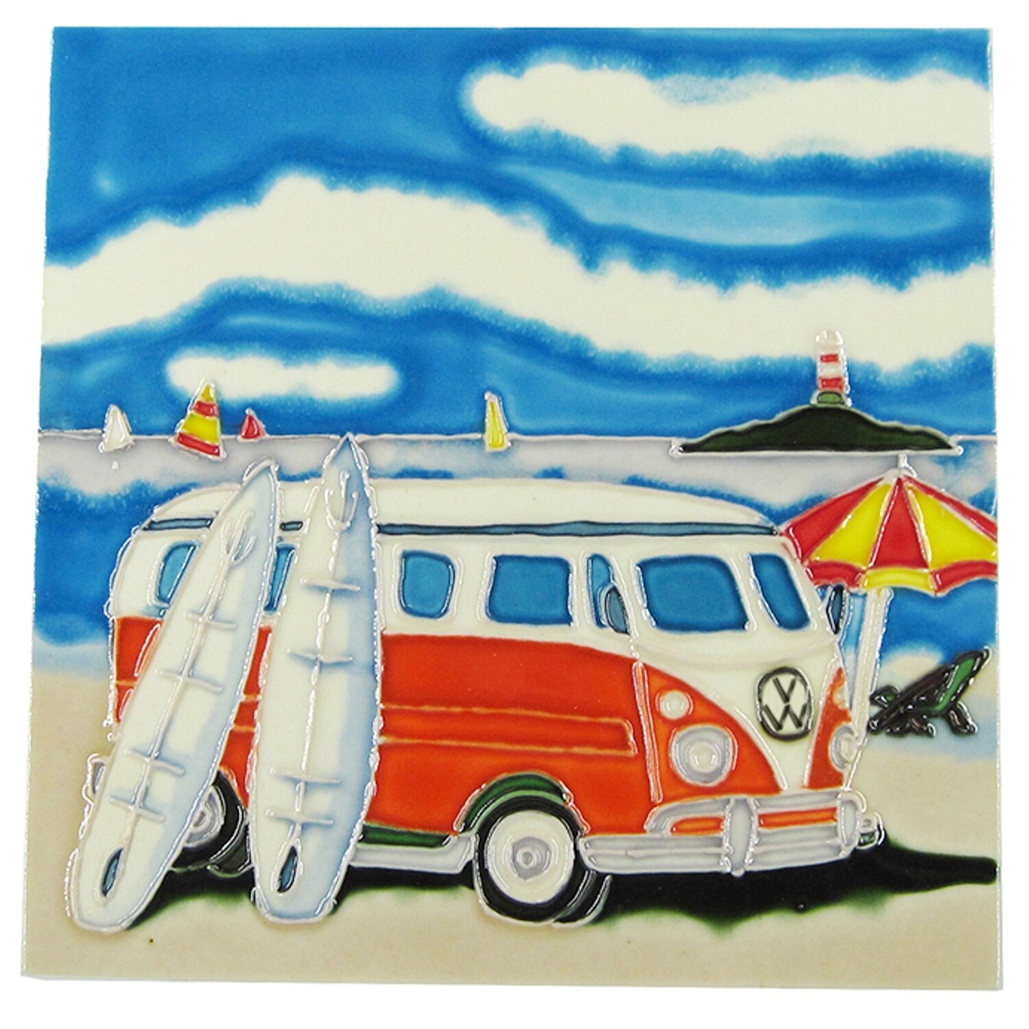 Shop Beach Bus With Surfboards Ceramic Decorative Tile 8 X 8