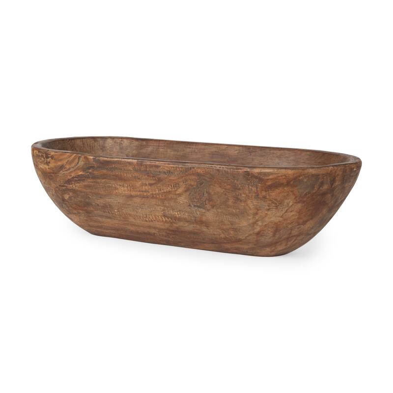 Athena Extra Large Oblong Black-Brown Reclaimed Wood Bowl - 26.0L x 10.0W x 7.0H - Medium Brown