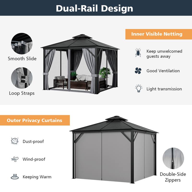 Costway 10' x 10' Patio Double-Top Hardtop Gazebo Galvanized Steel - See Details