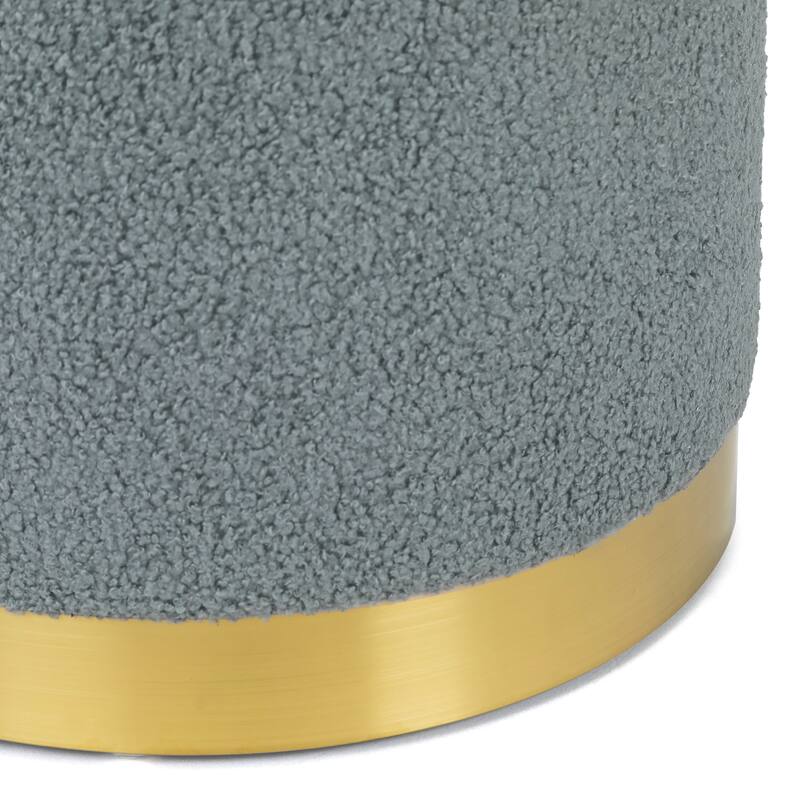 Adeco Velvet Round Storage Stool Gold Plating Base Storage Ottoman