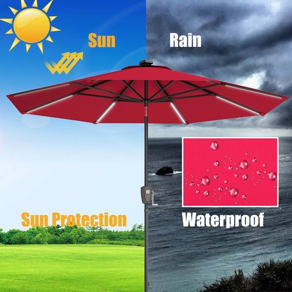 Shop Gymax 9 Ft Patio Waterproof Solar Umbrella Led Light Tilt Red Overstock 26438144